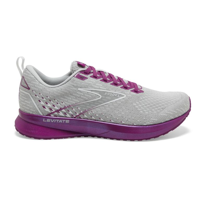 Brooks Levitate 5 Road Running Shoes - Women's - Grey/Lavender Purple/Baton Rouge (43912-WUOC)